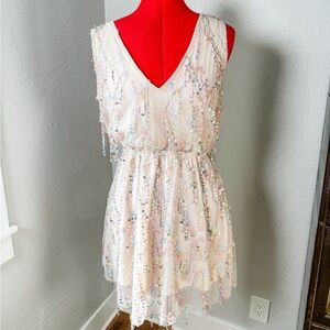 Southern Fried Chics Rainbow Sequin Fringe Pastel Party Dress Size S NWT